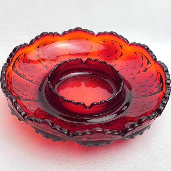 Fenton Ruby Red Glass Ashtray 8" Scalloped Edge MCM Vintage Trinket Dish USA - Picture 7 of 10